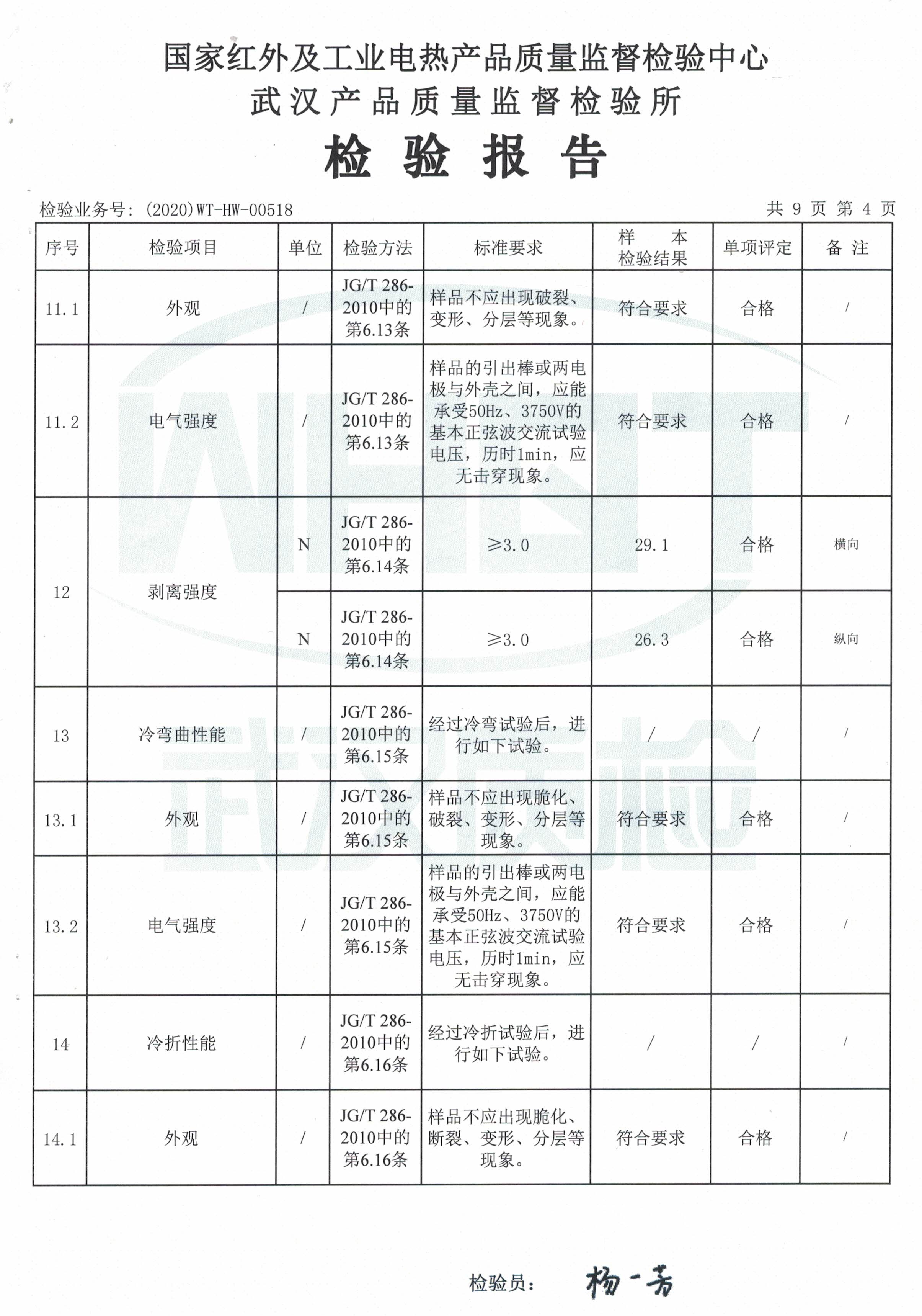 红外及电热产品检验报告